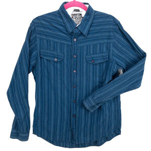 Billabong Factory Distressed Men’s Medium Slim Fit Button-Up Shirt Blue Striped